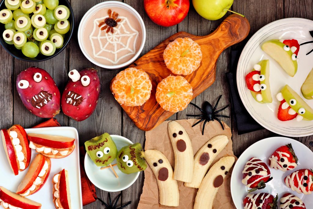Assortment of Colorful and Healthy Halloween Fruit Snacks